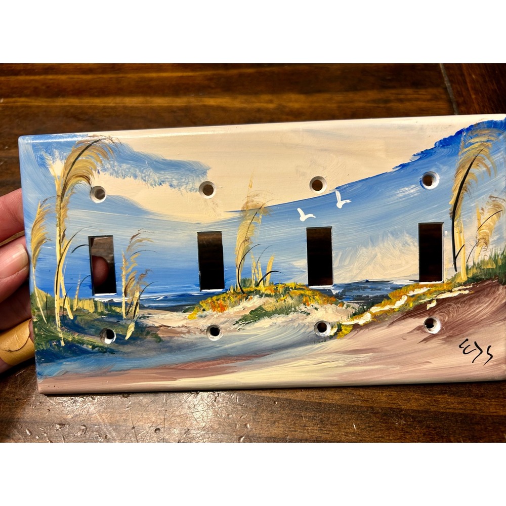 Hand Painted Beach Dunes Sea Oats Coastal Quad Toggle‎ Switch Plate Cover NIB